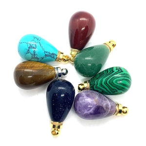 Set of 7 natural gemstone teardrop pendants in amethyst, quartz, and jasper for DIY jewelry