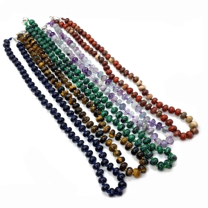 Collier en Perles de Pierre Naturelle Perles Rondelles Fermoir Mousqueton en Alliage Collier Noué à la Main pour Mariage Fête Bijoux Unisexe