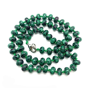 Natural ruby in zoisite beaded necklace with 5x9mm round stones and silver lobster clasp