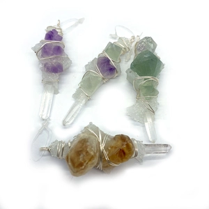 Naturkristall-Anhänger-Set mit Amethyst und Citrin in silberner Drahtumwicklung