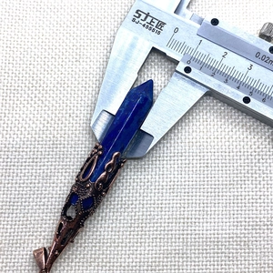 Lapis lazuli hexagonal prism pendant measured with calipers for accurate 8.8mm width size