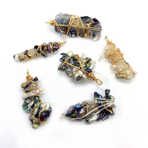 Handmade wire wrapped baroque pearl and natural stone pendants for DIY jewelry necklaces