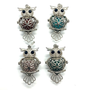 Silver owl cage pendants with colorful natural stones for DIY jewelry making