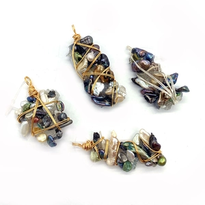 Handmade wire-wrapped Baroque pearl and crystal pendants in assorted colors