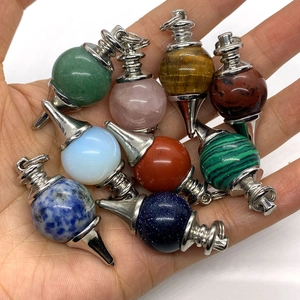 Natural malachite and opal dowsing pendulum pendants with silver-colored metal caps