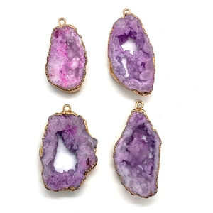 Natural purple druzy agate pendant set with gold plated edges for DIY jewelry making