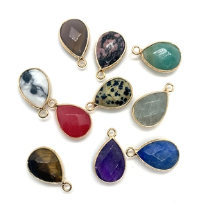Pendentifs en pierres naturelles en forme de goutte avec bords dorés pour bijoux DIY