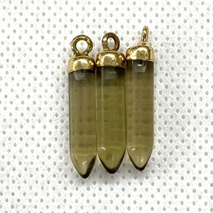 Three hexagonal crystal point pendants with gold caps and loops for jewelry making