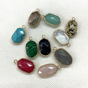 Set of 10 faceted natural stone pendants with gold edging for DIY jewelry making