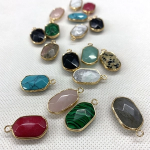 Faceted malachite oval stone pendant with gold-plated trim for DIY jewelry making