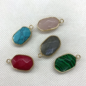 Five assorted oval gemstone pendants with gold plating for DIY jewelry making