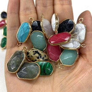 Faceted natural turquoise and stone oval pendants with gold-plated edges for DIY jewelry