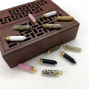 Assorted natural stone bullet pendants in 6x25mm with metal bails for DIY jewelry