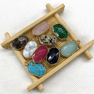 Faceted natural stone pendants with gold metal frames for DIY jewelry making