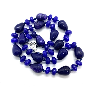 Natural Stone Waterdrop Bead Necklace Malachite Blue Sandstone Tiger Eye Rose Quartz Handmade Knotted Strand Necklace Jewelry