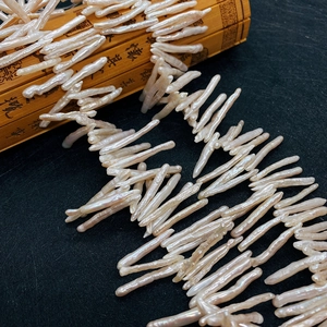 Natural baroque stick pearls for DIY jewelry design with soft pinkish luster