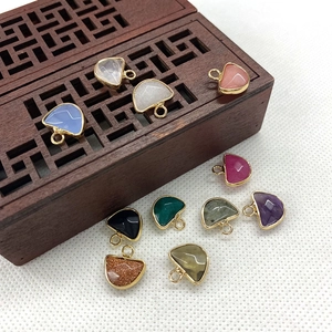 Natural Stone Semicircle Faceted Pendant Only Without Chain Gold Plated Alloy Frame DIY Jewelry Making Accessories For Women