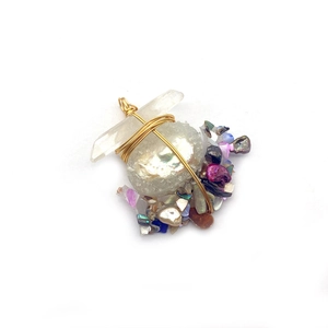 Irregular freshwater pearl and crystal wire-wrapped pendant in Bohemian handmade style