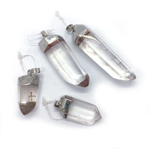 Prismes hexagonaux en cristal de quartz naturel avec capuchons argentés pour bijoux