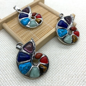 Snail-shaped natural stone pendants in nautilus design with silver alloy bail for jewelry DIY
