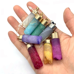 Natural cylindrical crystal stone pendants in multiple colors with metallic clasps