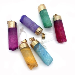 Colorful cylindrical crystal stone pendants with golden metal caps for DIY jewelry making