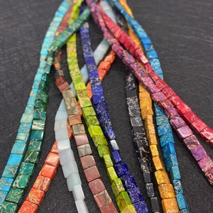 Cuentas cuadradas de piedra imperial de colores con textura natural para bisutería DIY