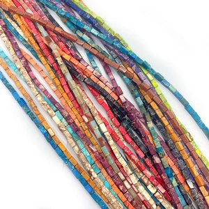 Kleurrijke 3x6mm rechthoekige natuursteen kralen in diverse minerale texturen