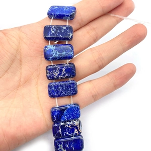 Perle rettangolari in diaspro imperiale blu lucido con venature per gioielli fai da te