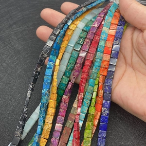 Set de cuentas cuadradas de piedra natural de colores para joyería DIY con texturas