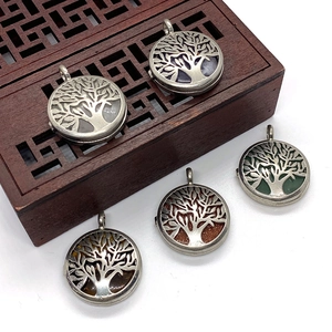 Levensboom Opengewerkte Ronde Medaillon Hanger Natuursteen Amethist Tijgeroog Voor DIY Sieraden Maken Dames