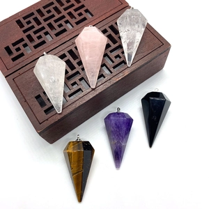 Natural Stone Faceted Cone Pendant Amethyst Rose Quartz Hexagonal Point Pendant Only DIY Necklace Jewelry Making For Women