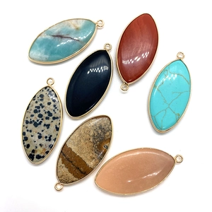 Marquise natural stone pendants with gold plated edges for DIY jewelry making