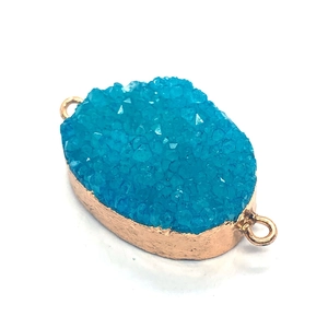Ovaler See-blauer Druzy Kristallverbinder mit roségoldener Fassung und Doppelösen