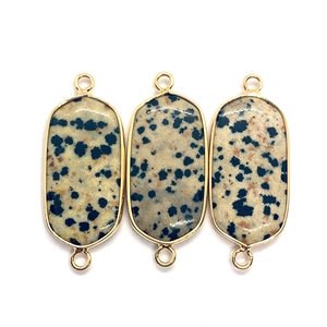 Set of 3 oval Dalmatian Jasper pendants with gold plated edges for DIY jewelry making