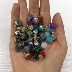 Natural stone hexagonal prism charms with silver metal loops for DIY jewelry making