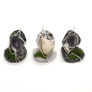 Handmade amethyst and pearl crystal pendants with silver wire wrap for DIY necklaces