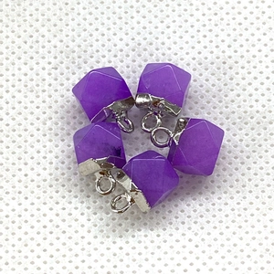 Set of 5 purple hexagonal prism stone pendants with silver metal caps for DIY jewelry