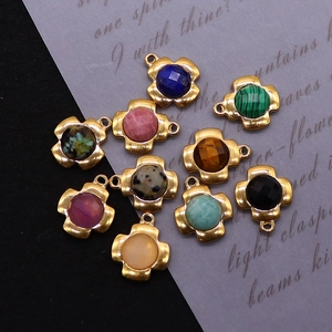 Gold-plated natural stone cross pendants in various semi-precious gems for DIY jewelry