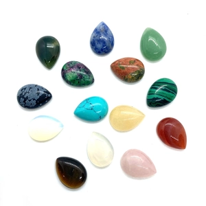Polished pear-shaped natural stone cabochons including malachite and tiger eye for DIY jewelry