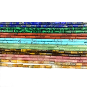 Colorful 2x4mm tube beads made of natural stones like lapis lazuli and jasper for jewelry