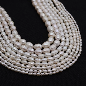 Natural white rice-shaped freshwater pearl strands for DIY jewelry making accessories