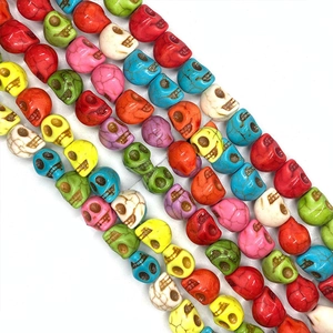 Carved Natural Stone Skull Beads Mixed Colors Gothic Punk Style DIY Jewelry Making Accessories For Halloween Crafting