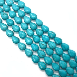 Natural Blue Turquoise Loose Beads Teardrop Shape Flat Gemstone Beads Strand For DIY Jewelry Making Necklace Accessories