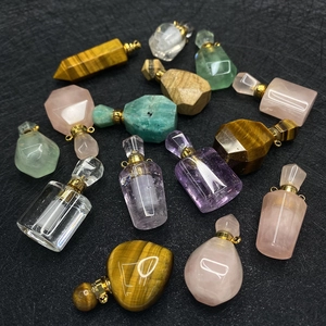 Natural tiger eye and rose quartz heart shaped mini perfume bottle pendants for jewelry
