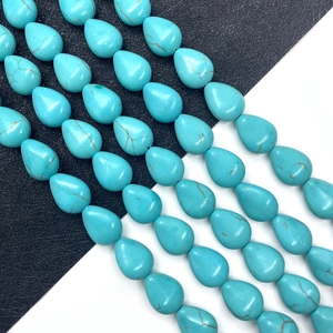 Flat teardrop-shaped blue turquoise loose beads with natural brown matrix for DIY jewelry