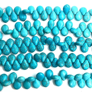 Blue turquoise teardrop beads strand with brown matrix for DIY jewelry making