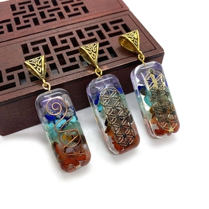 Pendentif Rectangulaire Orgone Chakra en Pierre Naturelle Résine Guérison Accessoire Collier Fleur De Vie Bijoux Énergie Spirituelle Pendentif Seul Sans Chaîne