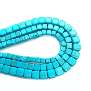 Sky blue cube turquoise beads with brown marble texture for DIY jewelry making
