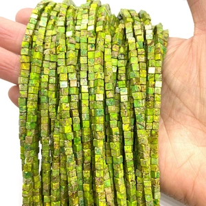 Natural green imperial stone cube beads 3mm with brown marble texture for DIY jewelry